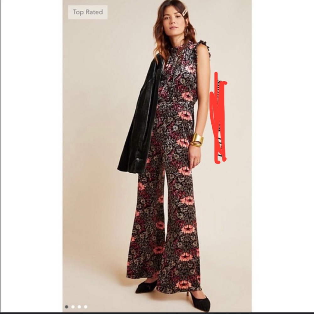 Anthropologie Black and Pink Floral Jumpsuit